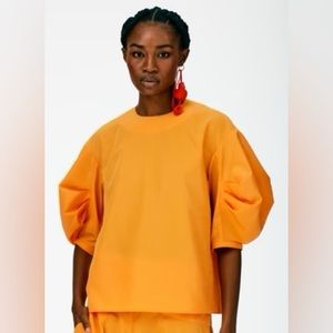 SALE* Tibi Italian Sporty Nylon Pleat Sleeve Top